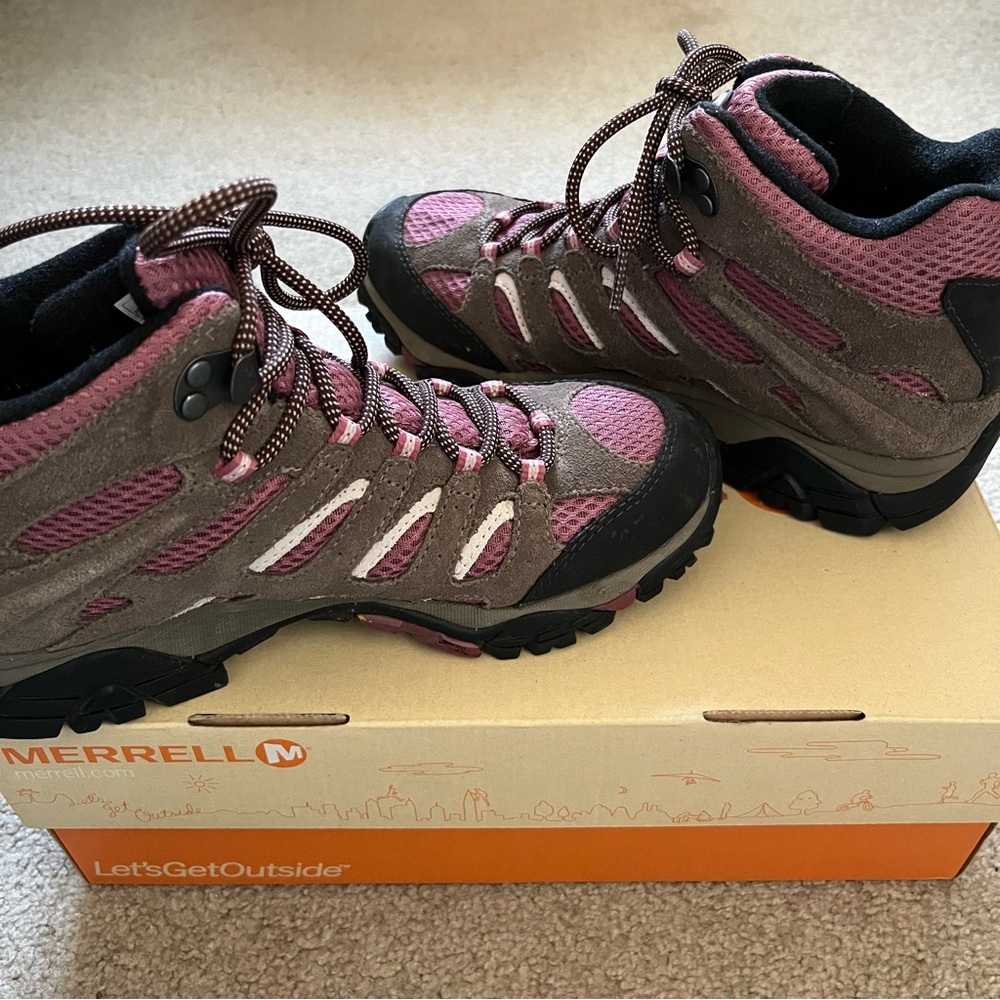 Merrell Moab Mid Waterproof Pink Brown Hiking Boots Vibram 7.5 - Picture 4 of 7
